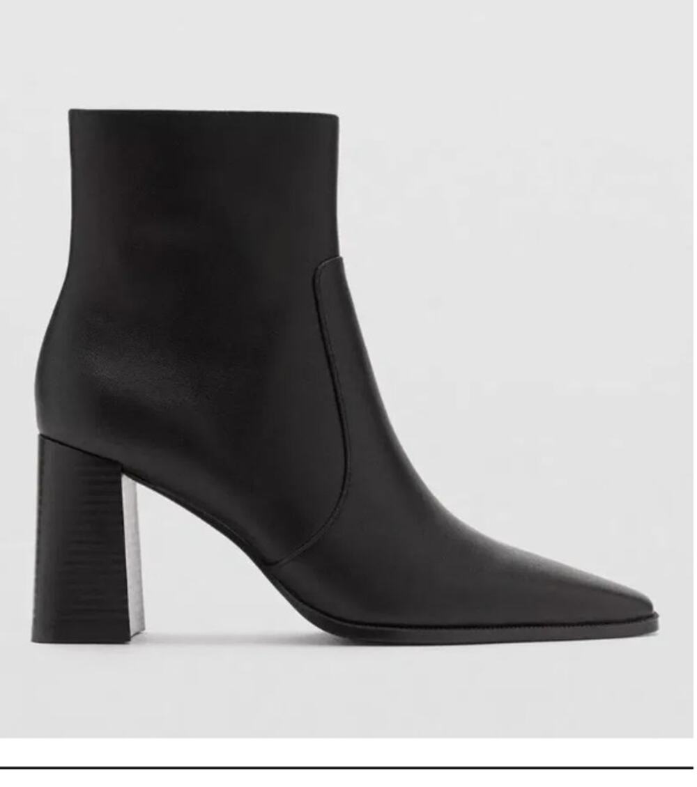 NWOB Mango PALA Leather Black Ankle Boots Mango 36 US 6